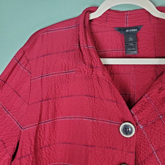 Ali Miles Womens Modern Timeless Button Front Cranberry Pucker Tunic Top Size L - Picture 4 of 6